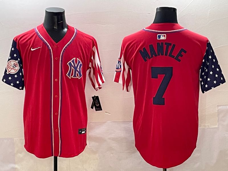 Men New York Yankees #7 Mantle Red a generation of national flags Jointly Name 2025 Nike MLB Jersey style 7